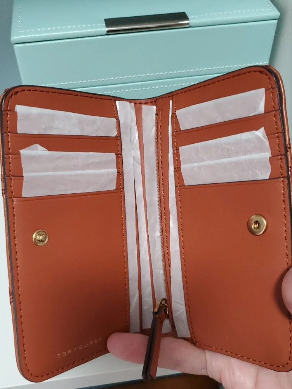 Tory Burch Quilted Cognac Leather Wallet with Gold Logo